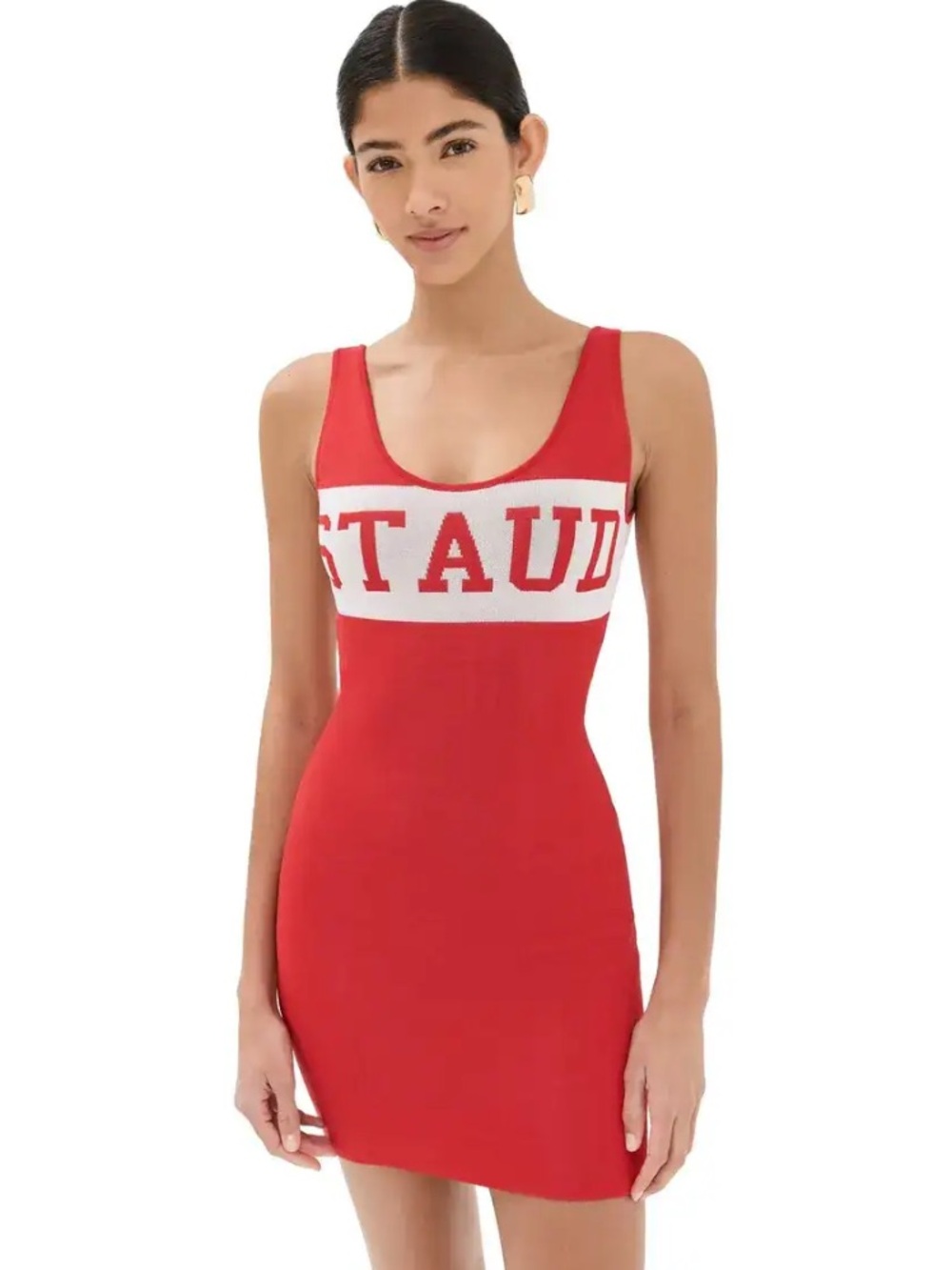STAUD lifeguard Red Logo Band Scoop Neck Mini Dress